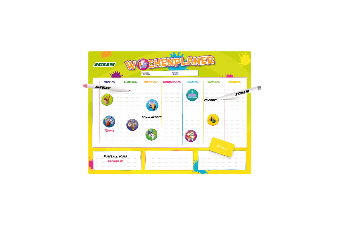 Wochenplaner, Magnettafel mit Stiften und Magneten